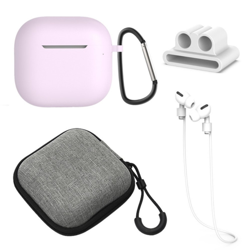 For AirPods 4 5pcs Accessories Case Storage Box Neck Strap Headphone Holder Key Ring - Purple