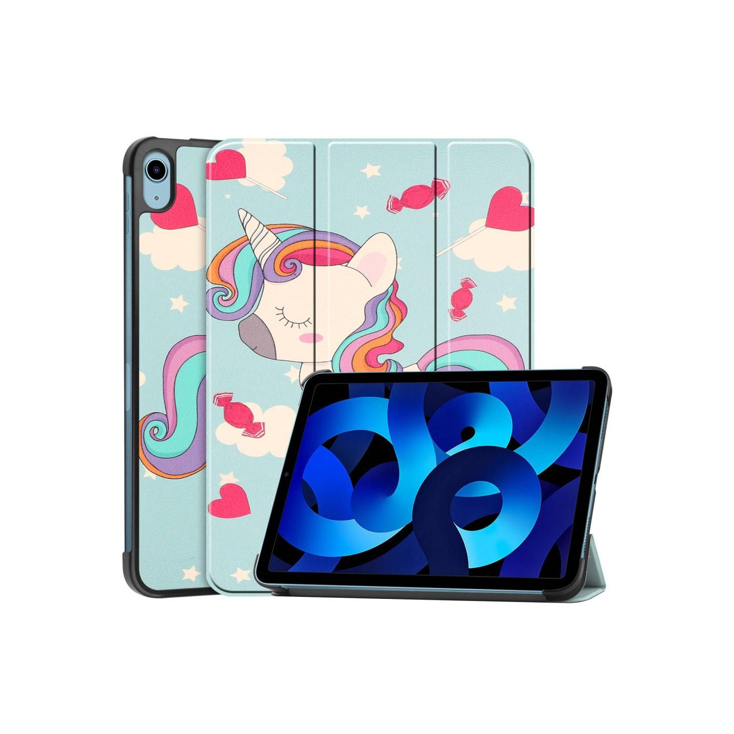 Kolminkertainen telinekotelo iPad 10.9: lle (2022) - tabletin kansi - yksisarvinen