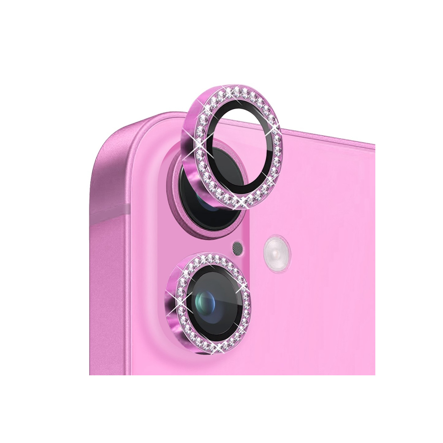 NORTHJO kameralinsedeksel med rhinestone til iPhone 16/16 Plus, herdet glass - rosa