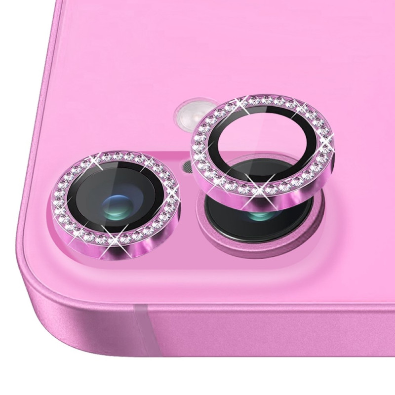 NORTHJO For iPhone 16 / 16 Plus Lens Protector Rhinestone Ring Tempered Glass Lens Film
