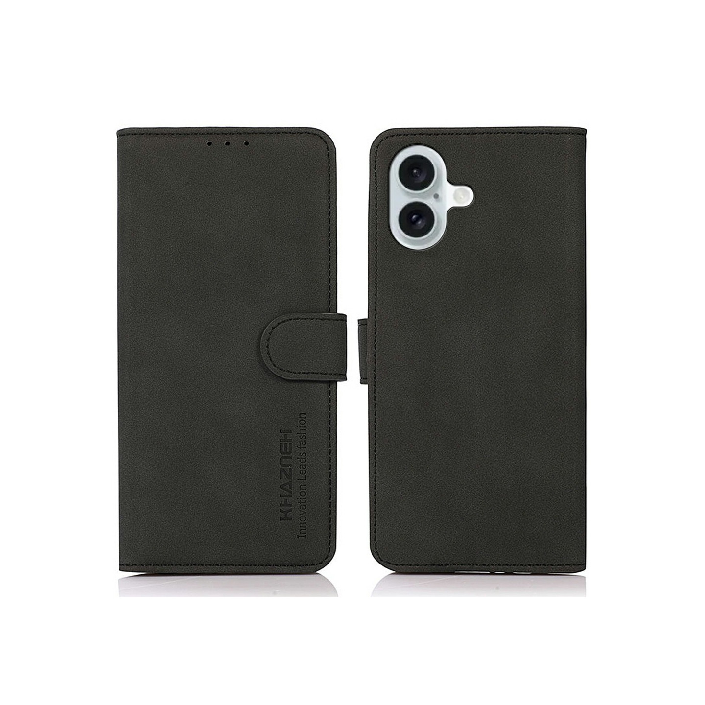 KHAZNEH For iPhone 17 Wallet Case PU Leather with Stand - Black