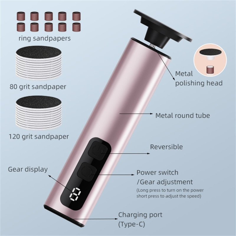 Elektrisk fodfil med 9 hastigheder, LCD-skærm, hård hudfjerner, pedicureværktøj