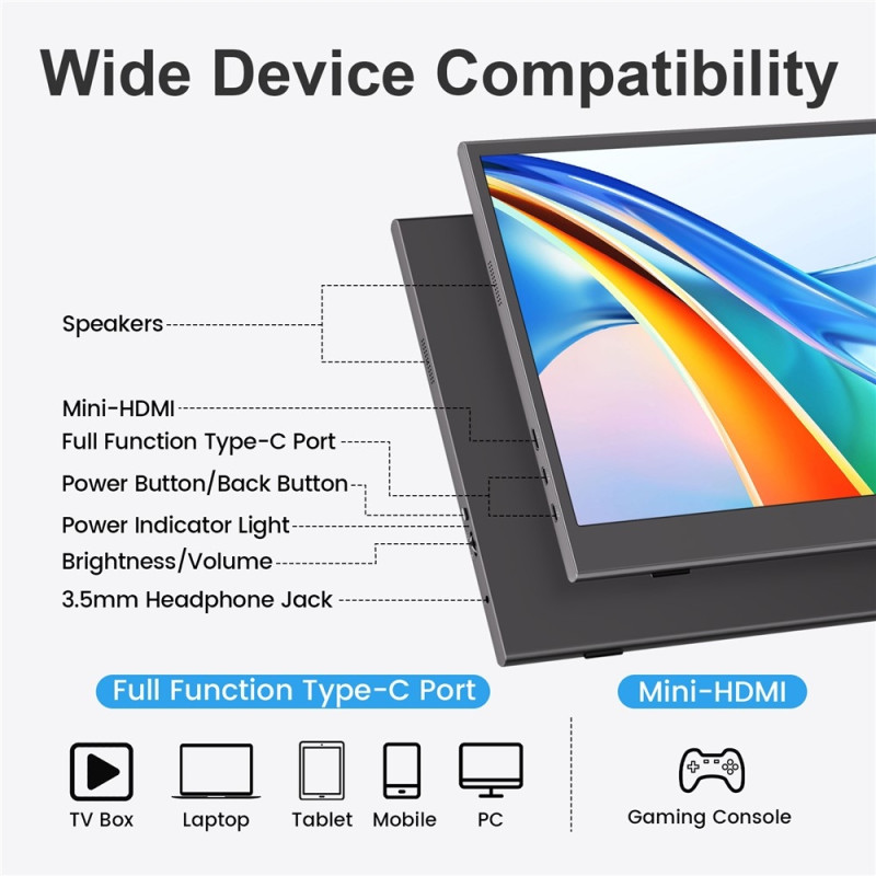 15.6" Portable Screen Computer Monitor 1920x1080 60Hz HD Display Extension Screen
