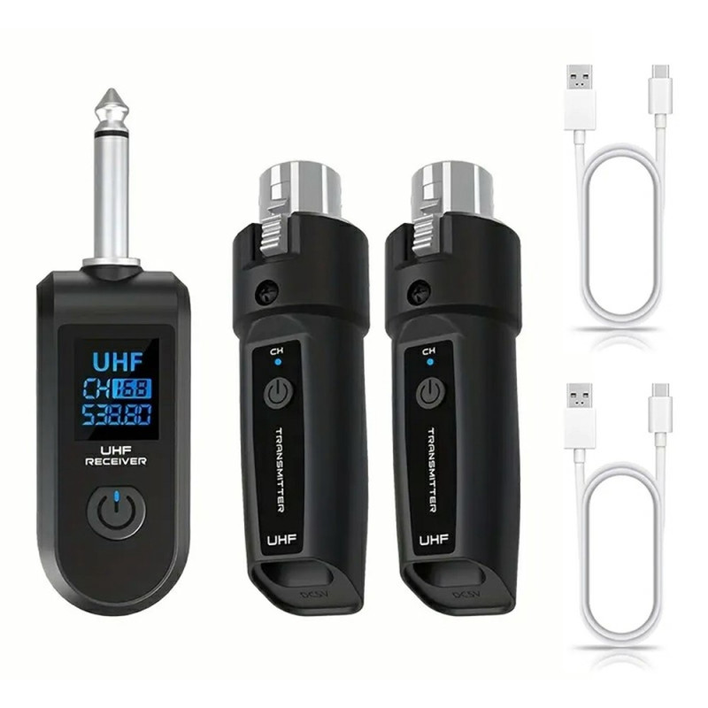 Wired to wireless converter dynamic microphone 2 transmitters + 1 receiver