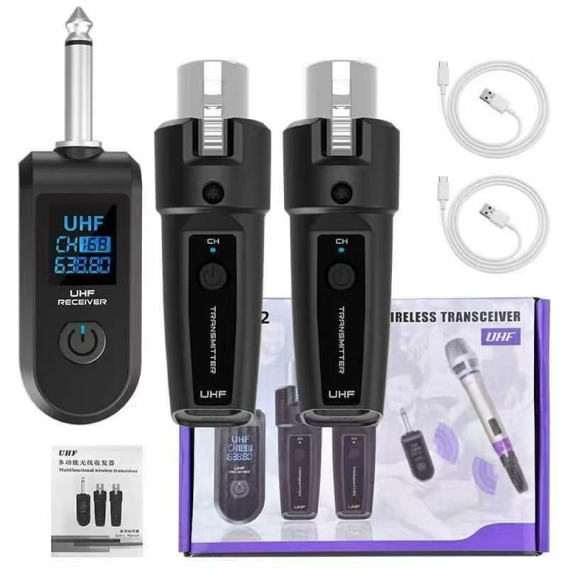 Wired to wireless converter dynamic microphone 2 transmitters + 1 receiver