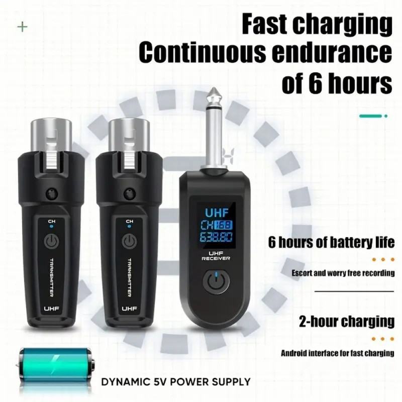 Wired to wireless converter dynamic microphone 2 transmitters + 1 receiver