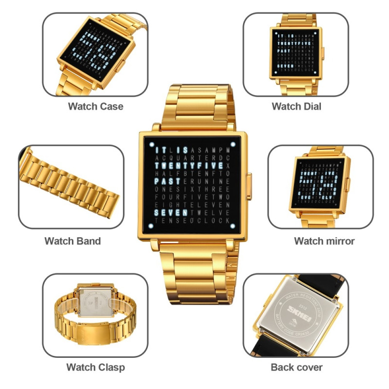 SKMEI Electronic Wristwatch Digital Clock Date Wristwatch - Gold - Steel
