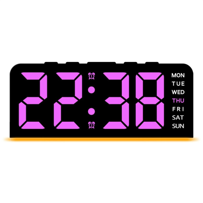 LED Clock Digital Alarm Clock Large Display Date Temperature Alarm Clock - Black / Pink Light