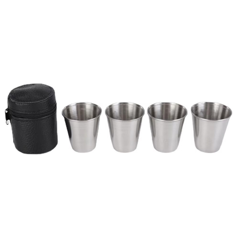 Rustfritt stål Shot Glass Snaps Glass Sett 4 STK med koffert for camping/piknik