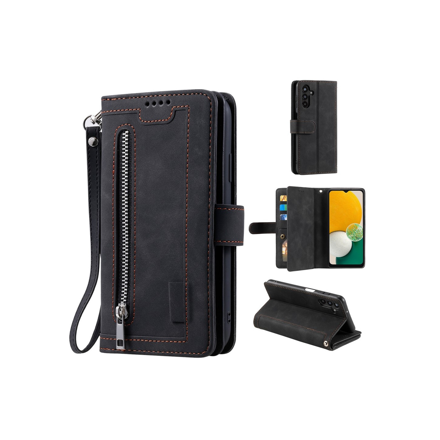 For Samsung Galaxy A26 5G Case Zipper Pocket PU Leather Phone Cover with 9 Card Slots