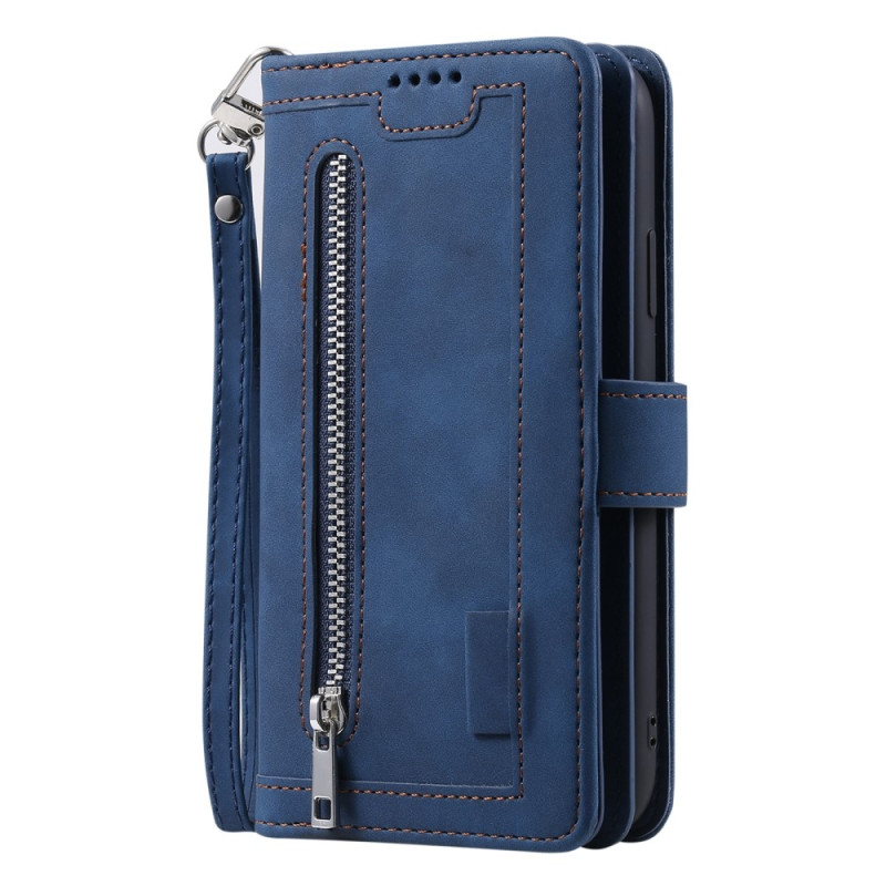 For Samsung Galaxy S25+ 5G Case Zipper Pocket PU Leather Phone Cover with 9 Card Slots