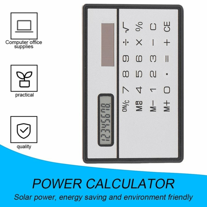 Ultra Thin Solar Powered Pocket Calculator Calculator 8 Digit Touch Calculator - Silver