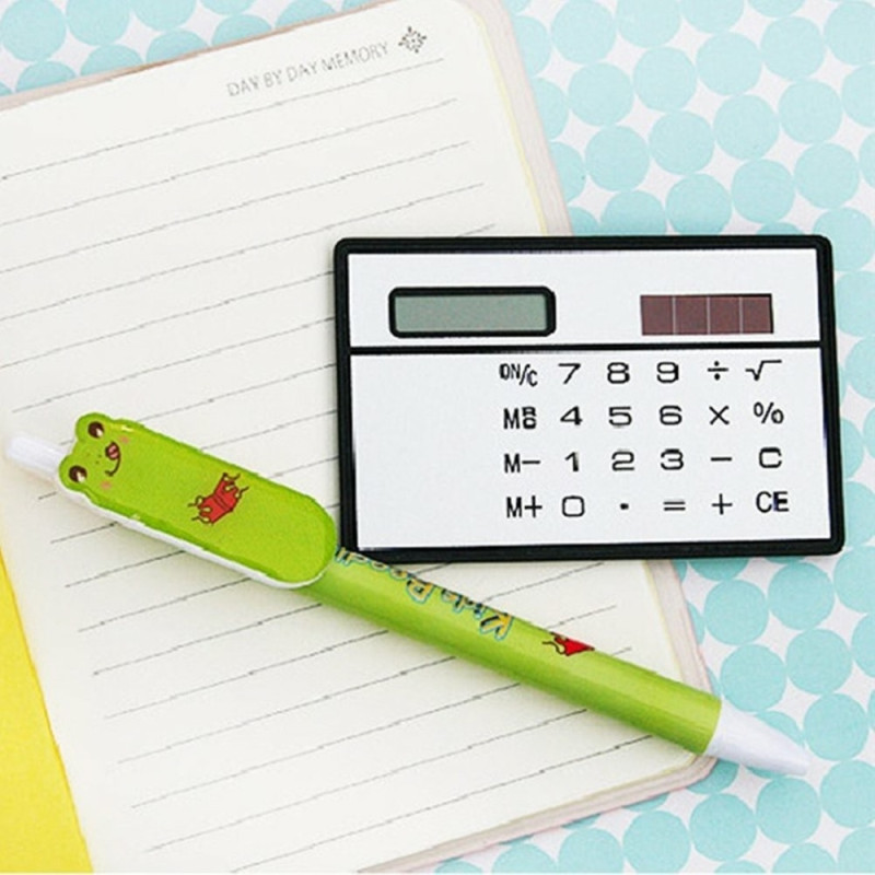 Ultratunn soldriven fickkalkylator Miniräknare 8 siffror Touch Calculator - Silver