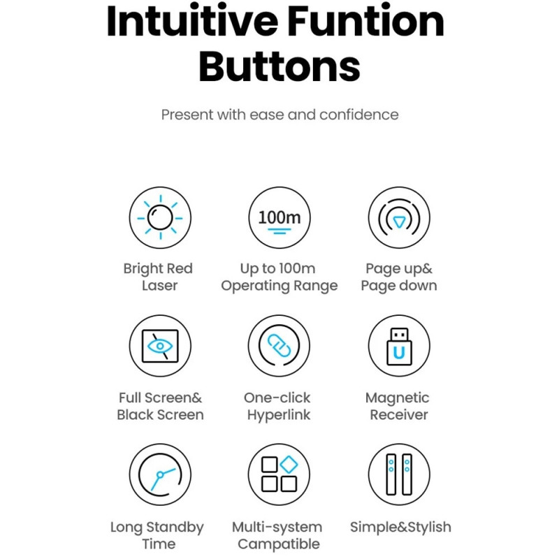 Wireless Presentatör Uppladdningsbar multifunktionsfjärrkontroll laserpekare