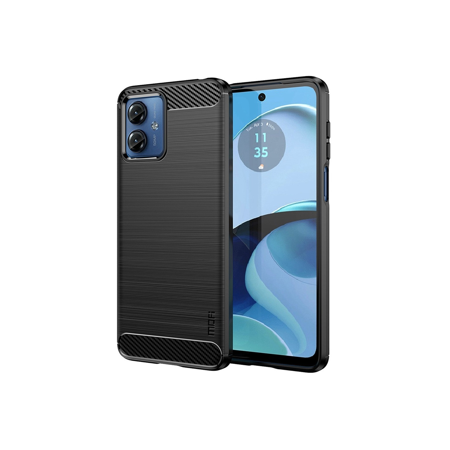 MOFI Motorola Moto G14 Kulfiber tekstur Etui Børstet - Sort