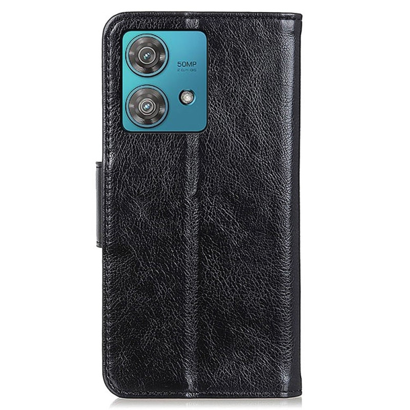 Nappa Texture Split Wallet Stand Cover for Motorola Moto G84 - Black