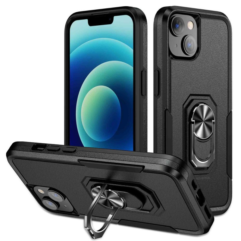 iPhone 14 Shockproof TPU + PC Kickstand Phone Case Car Mount Metal Sheet - Black