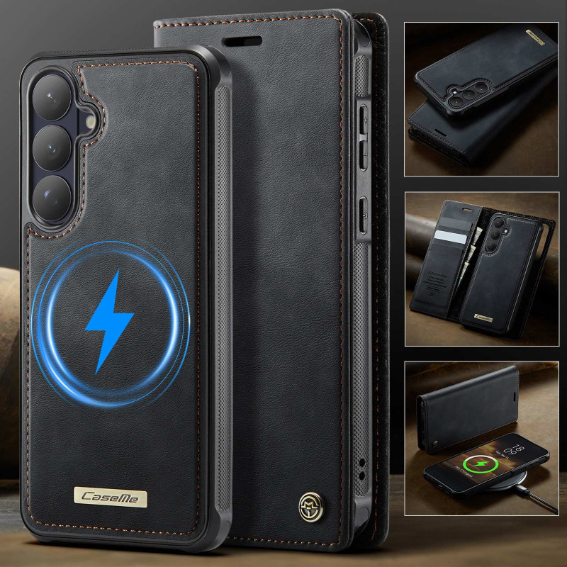 CASEME For Samsung Galaxy S26 Wallet Case Magnetic Detachable RFID Blocking - Black