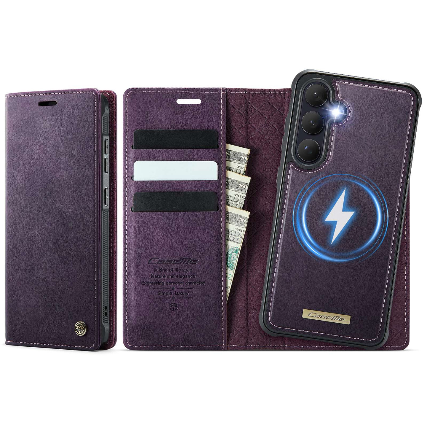 CASEME Til Samsung Galaxy S26+ Pungcover Magnetisk Aftagelig RFID Beskyttelse - Lilla