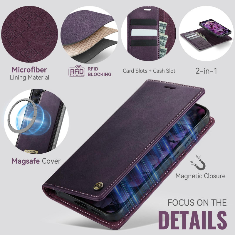 CASEME For Samsung Galaxy S26+ Wallet Case Magnetic Detachable RFID Blocking - Purple