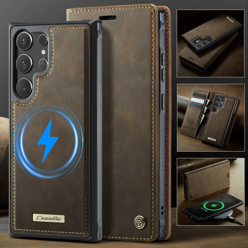 CASEME Samsung Galaxy S26 Ultra Lompakkokotelo Magneettinen Irrotettava RFID Suojaus - Coffee