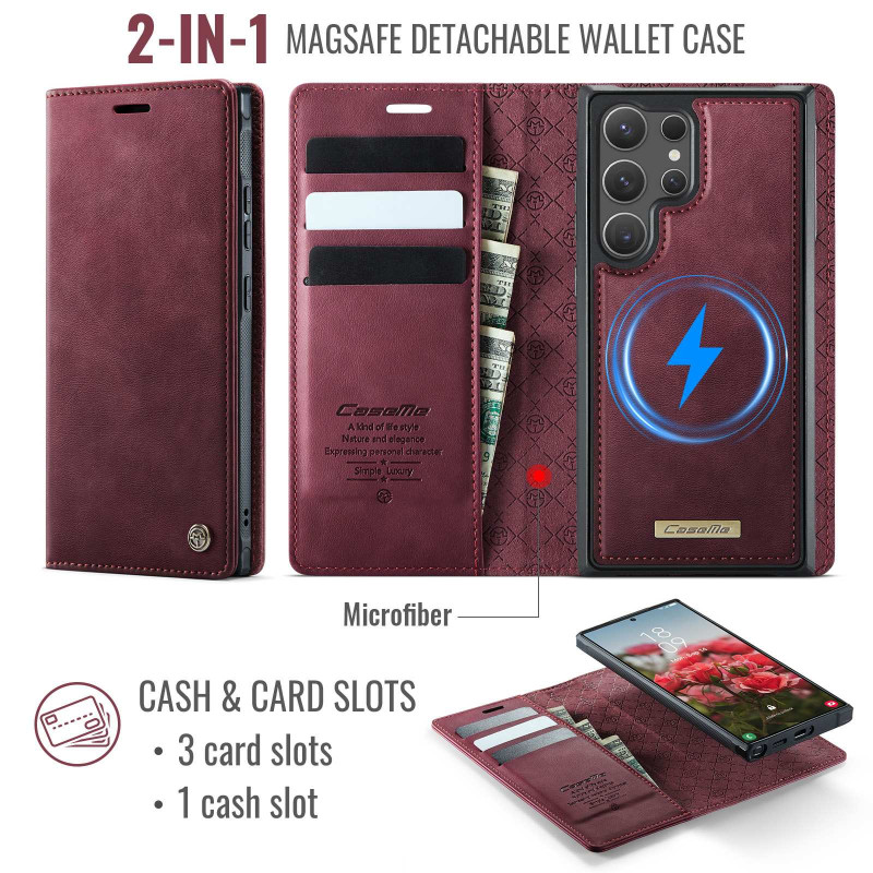 CASEME For Samsung Galaxy S26 Ultra Wallet Case Magnetic Detachable RFID Blocking - Red