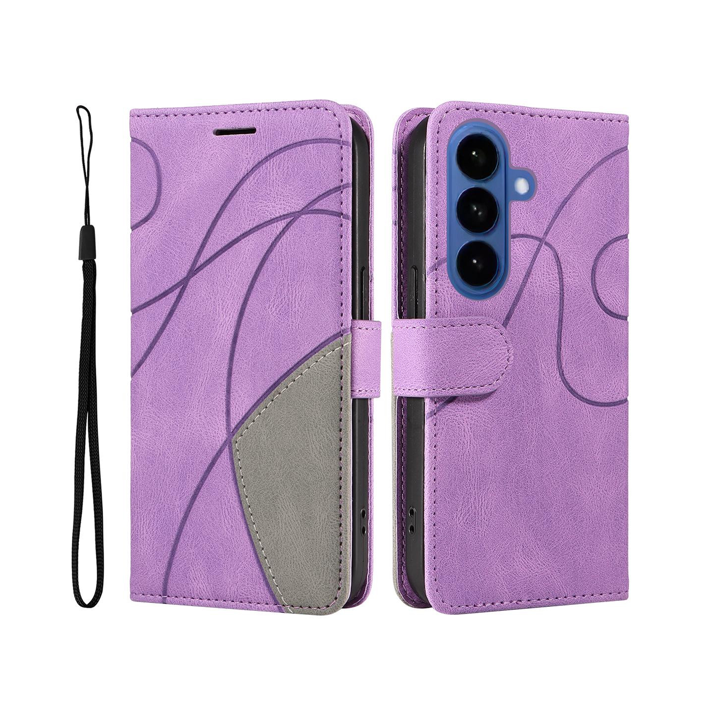 Til Samsung Galaxy S26 Pungcover med Stander Tofarvet Design - Lilla