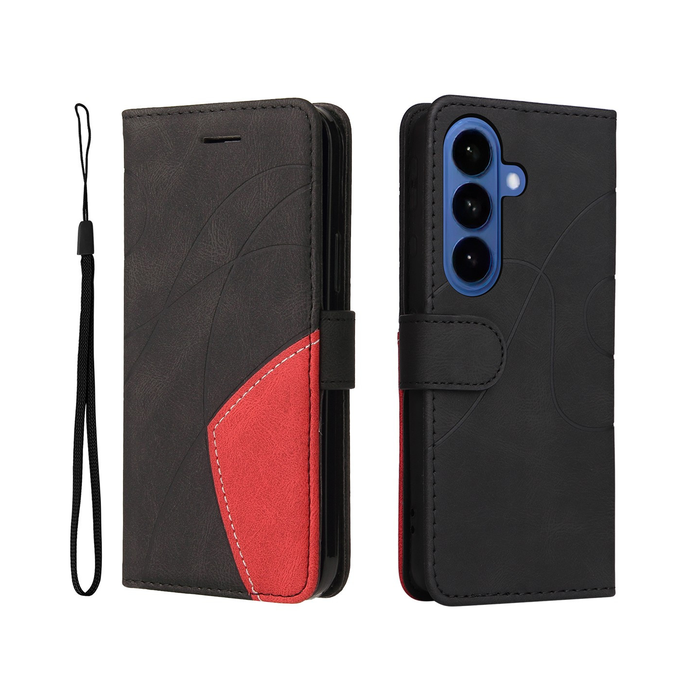 For Samsung Galaxy S26+ Wallet Case with Stand Bi-colour Design - Black