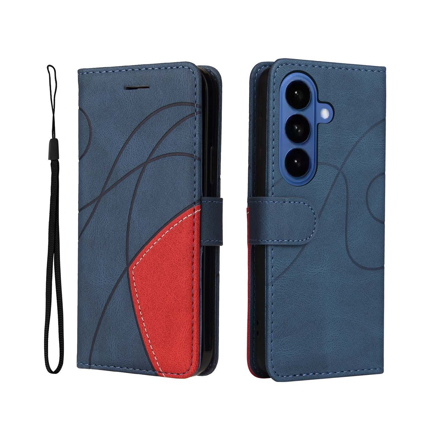 For Samsung Galaxy S26+ Wallet Case with Stand Bi-colour Design - Blue