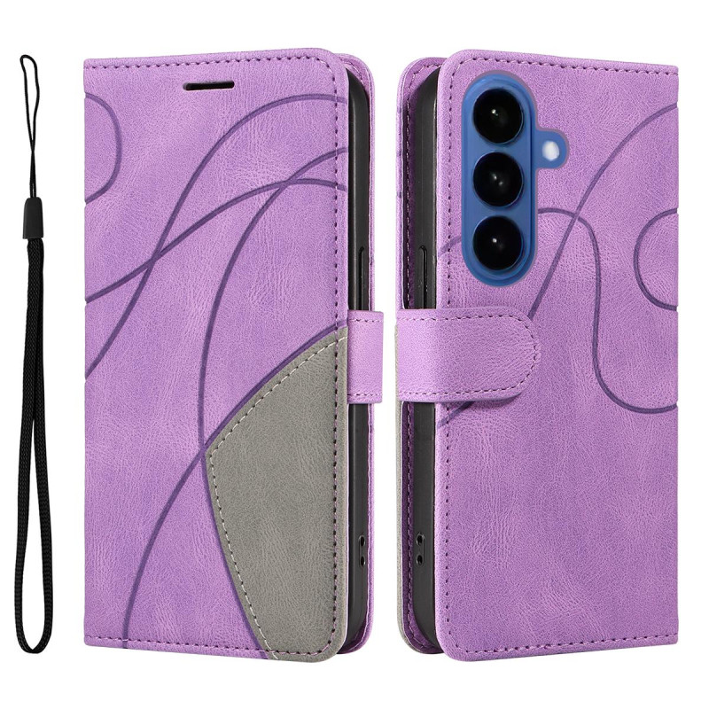 For Samsung Galaxy S26+ Wallet Case with Stand Bi-colour Design - Purple