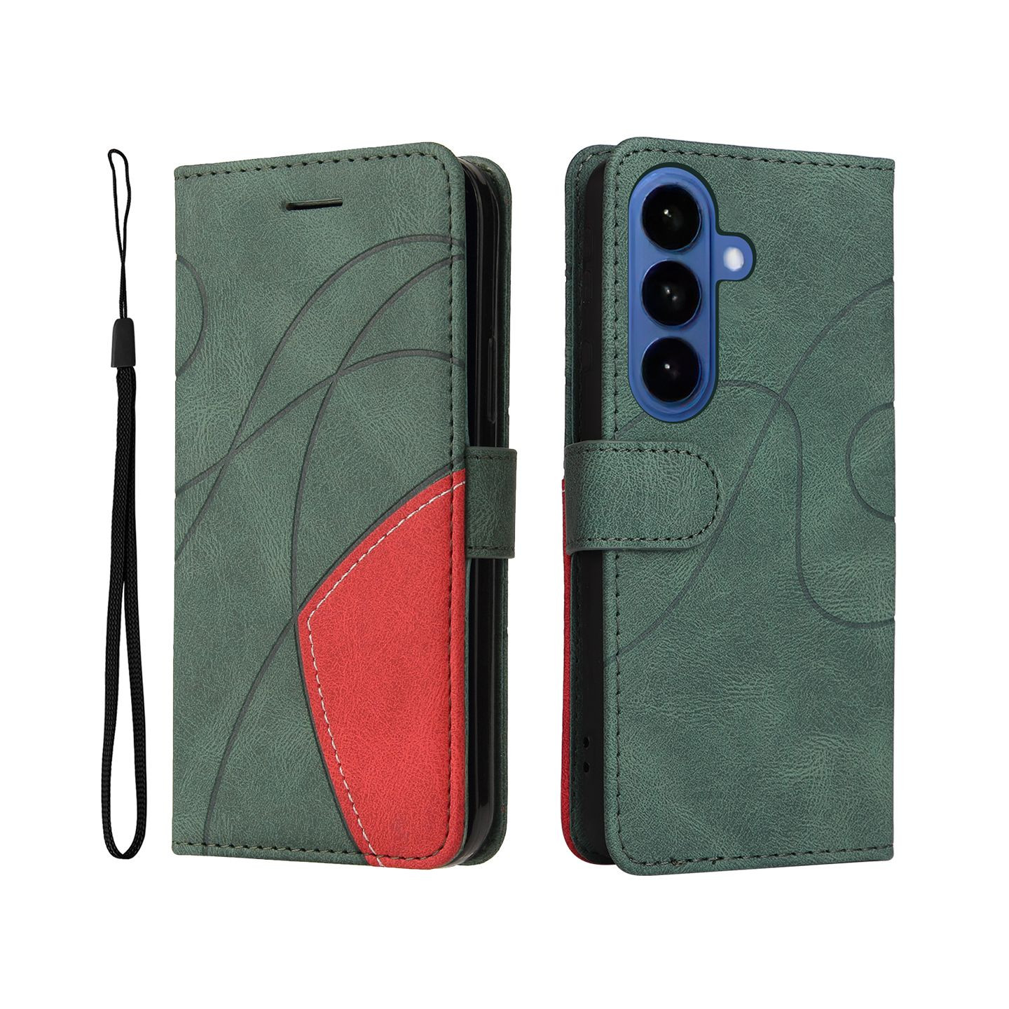 Til Samsung Galaxy S26+ Pungcover med Stander Tofarvet Design - Grøn