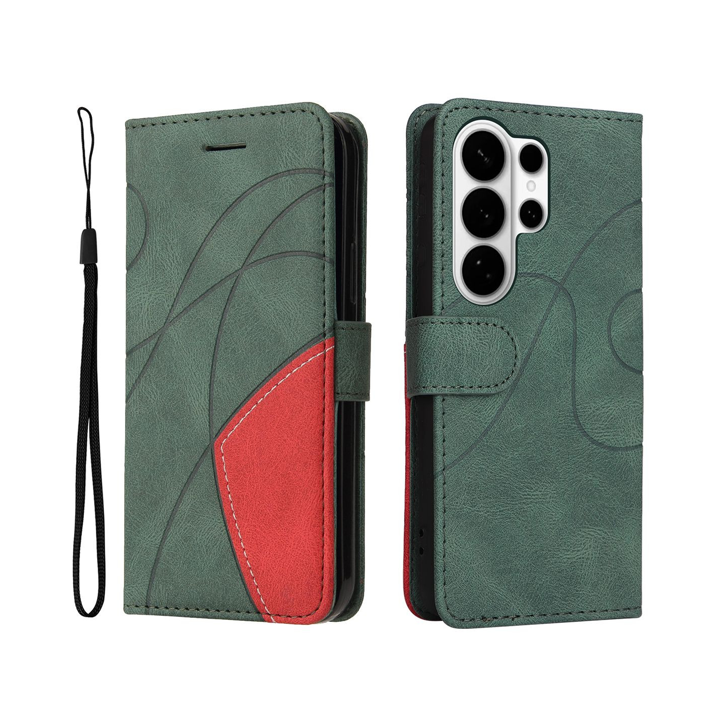 Til Samsung Galaxy S26 Ultra Pungcover med Stander Tofarvet Design - Grøn