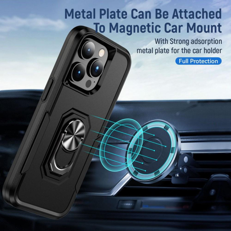 iPhone 14 Pro Max Shockproof TPU + PC Kickstand Phone Case Car Mount Metal Sheet - Black
