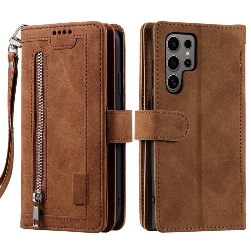 For Samsung Galaxy S26 Ultra 5G Case Zipper Pocket PU Leather Phone Cover with 9 Card Slots