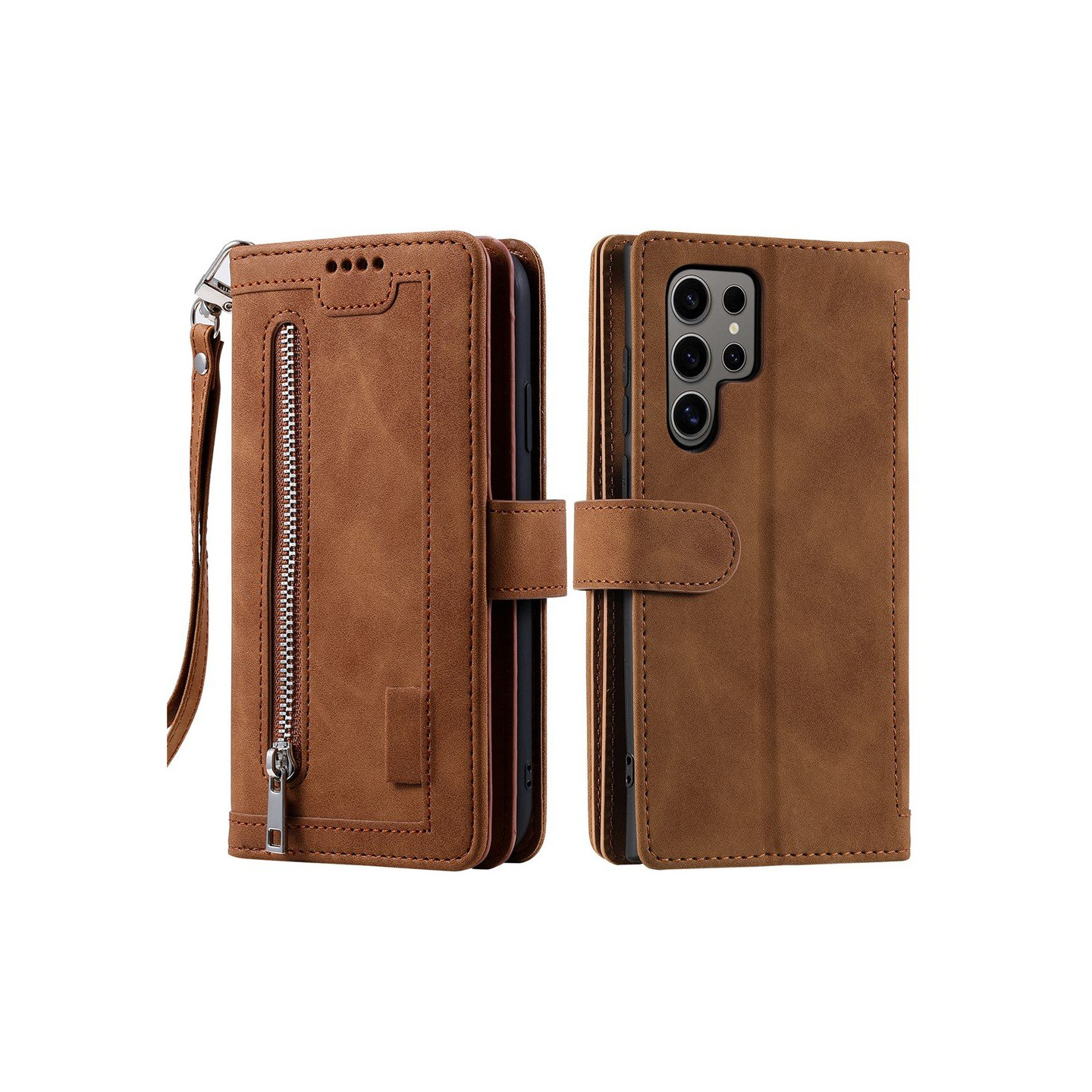 For Samsung Galaxy S26 Ultra 5G Case Zipper Pocket PU Leather Phone Cover with 9 Card Slots