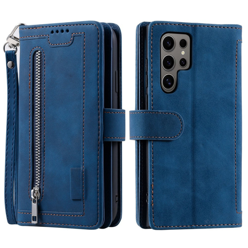 For Samsung Galaxy S26 Ultra 5G Case Zipper Pocket PU Leather Phone Cover with 9 Card Slots