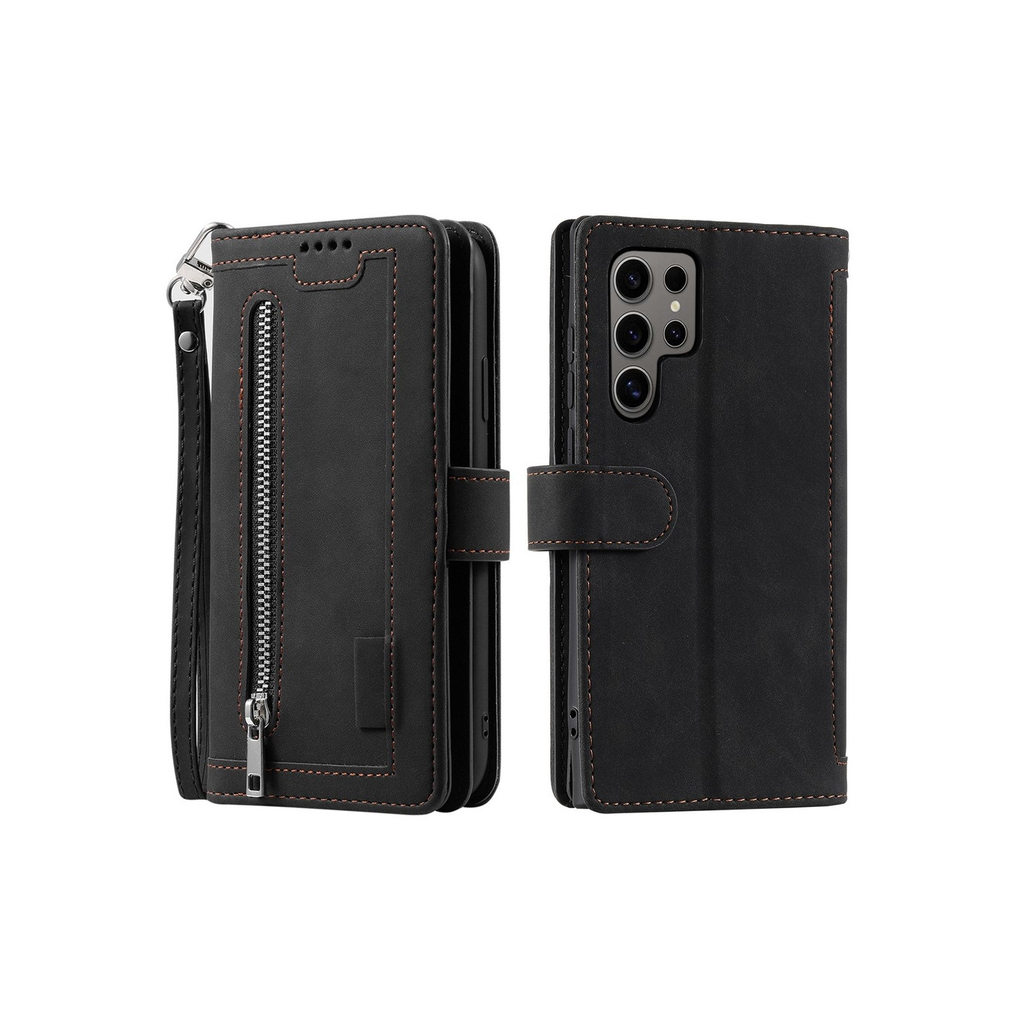 For Samsung Galaxy S26 Ultra 5G Case Zipper Pocket PU Leather Phone Cover with 9 Card Slots