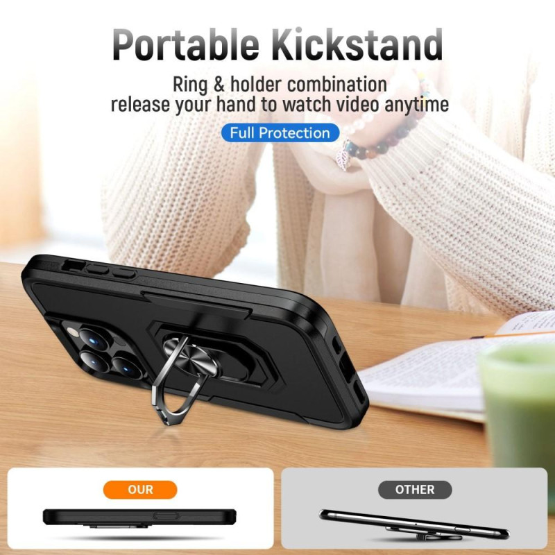 iPhone 14 Pro Max Shockproof TPU + PC Kickstand Phone Case Car Mount Metal Sheet - Black