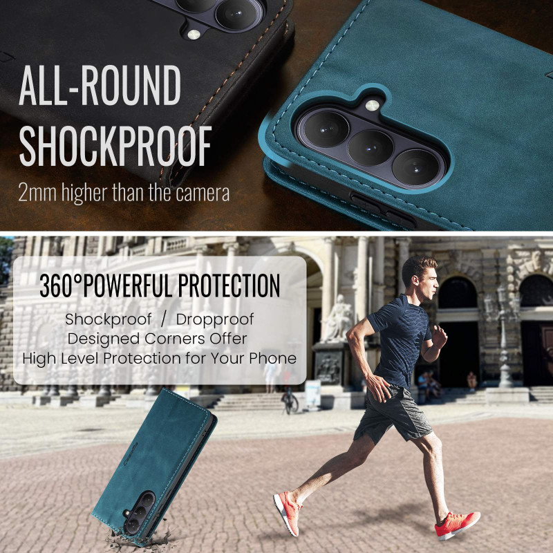 CASEME Retro Wallet Case for Samsung Galaxy S26 - Blue