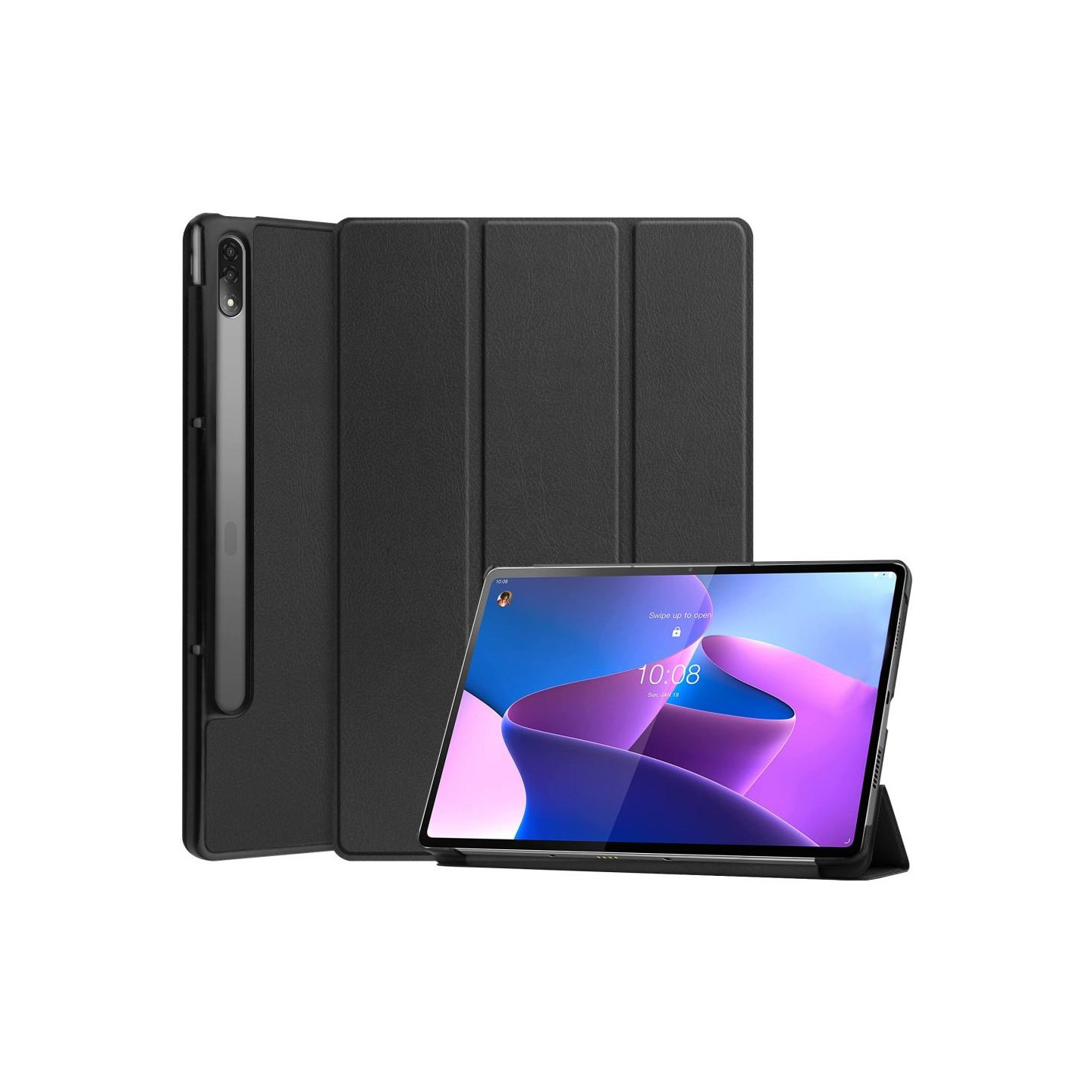 Til Lenovo Tab P12 Pro Tri - fold Stand Tablet - Taske - Sort