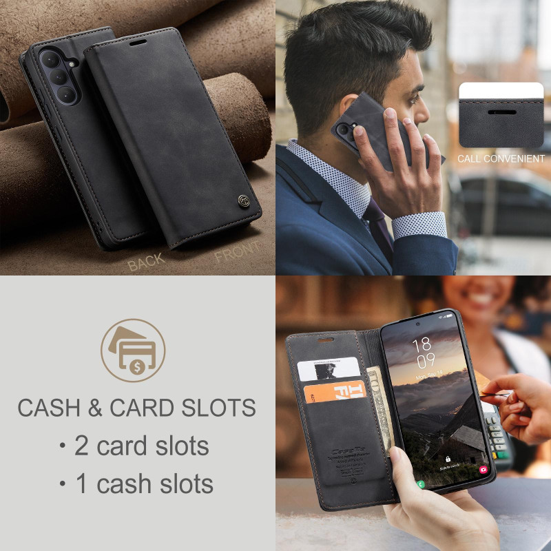 CASEME Retro Wallet Case for Samsung Galaxy S26+ - Black