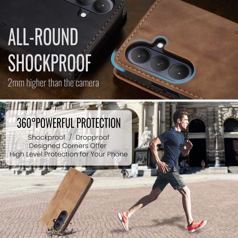 CASEME Retro Wallet Case for Samsung Galaxy S26+ - Brown