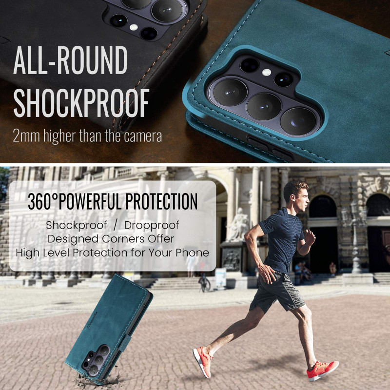 CASEME Retro Wallet Case for Samsung Galaxy S26 Ultra - Blue