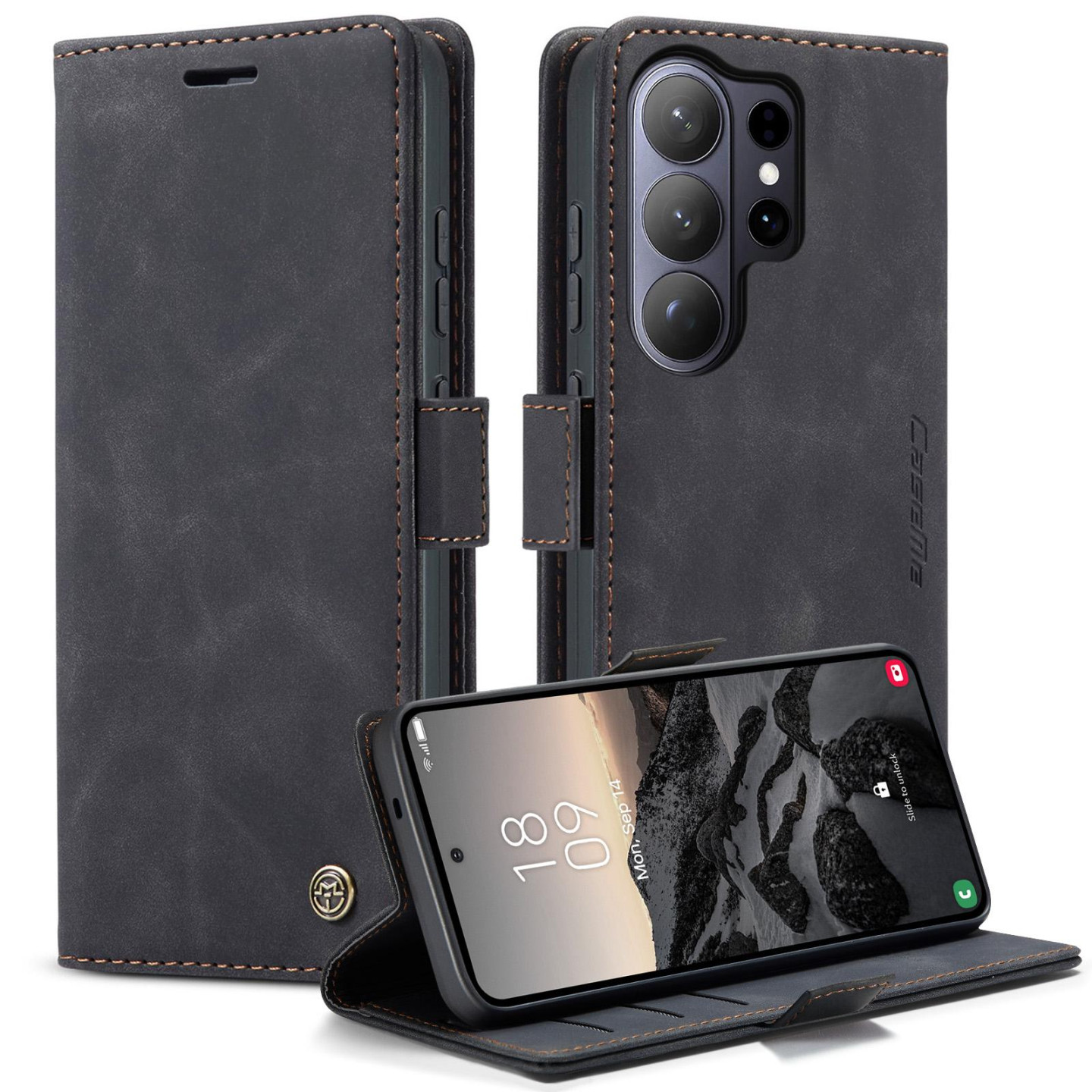 CASEME Retro Wallet Case for Samsung Galaxy S26 Ultra - Black