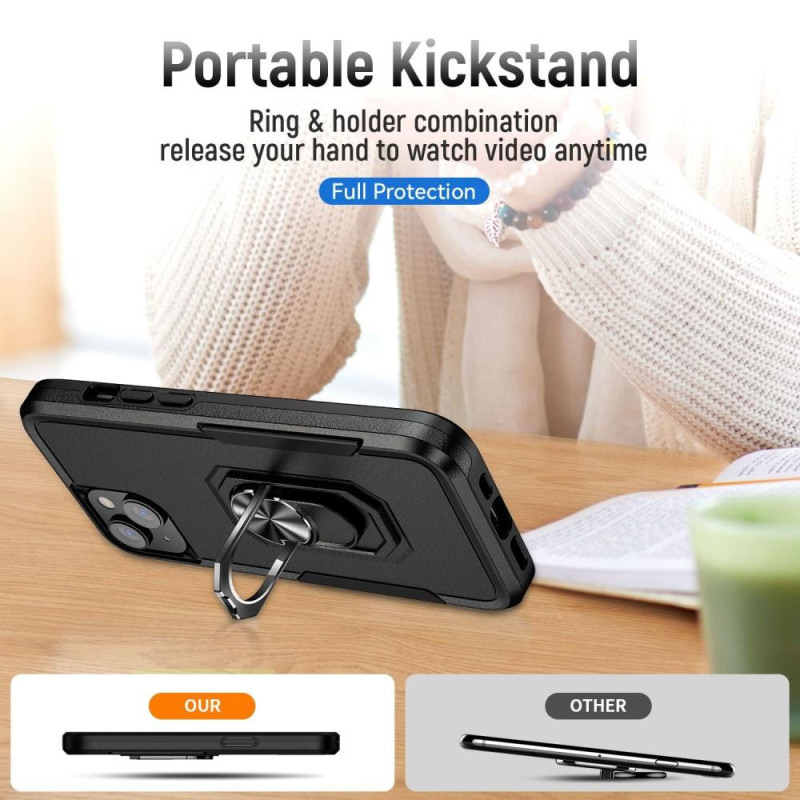 iPhone 14 Plus Stødsikker TPU + PC Kickstand Telefonetui Bilmonteret Metalplade - Sort