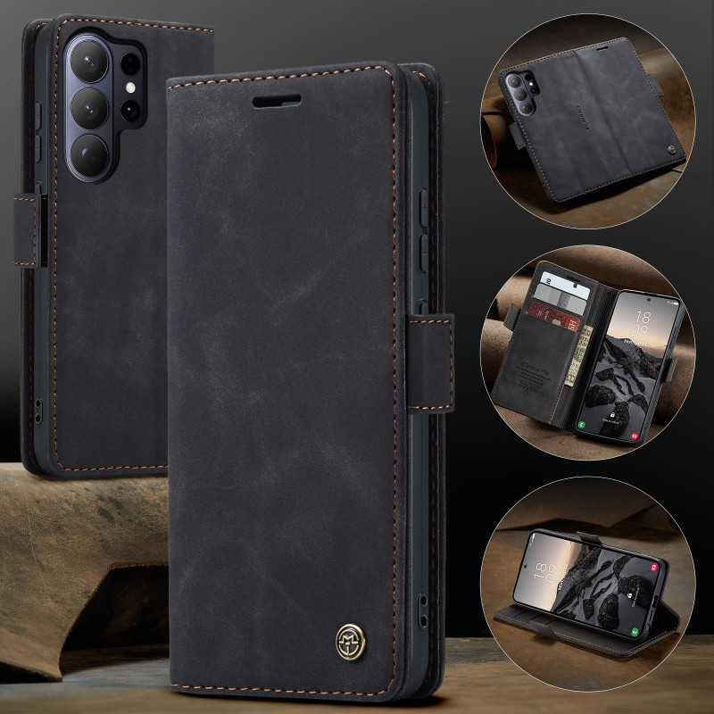 CASEME Retro Wallet Case for Samsung Galaxy S26 Ultra - Black