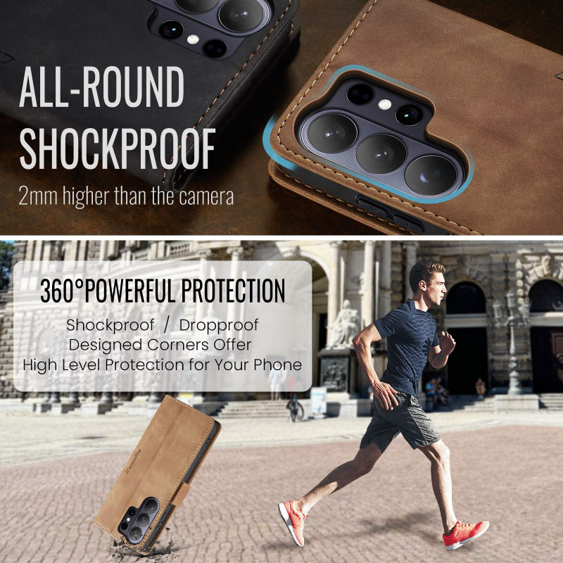 CASEME Retro Lompakkokotelo Samsung Galaxy S26 Ultra - Ruskea