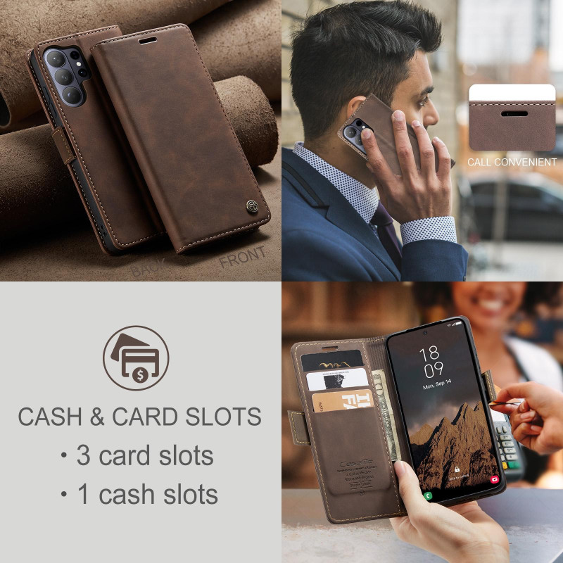 CASEME Retro Wallet Case for Samsung Galaxy S26 Ultra - Coffee