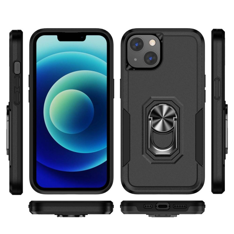 iPhone 14 Plus Stødsikker TPU + PC Kickstand Telefonetui Bilmonteret Metalplade - Sort