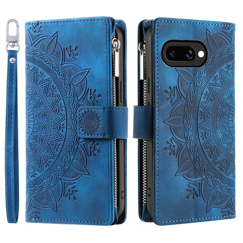 For Google Pixel 10a Wallet Case PU Leather Mandala Flower Pattern - Blue